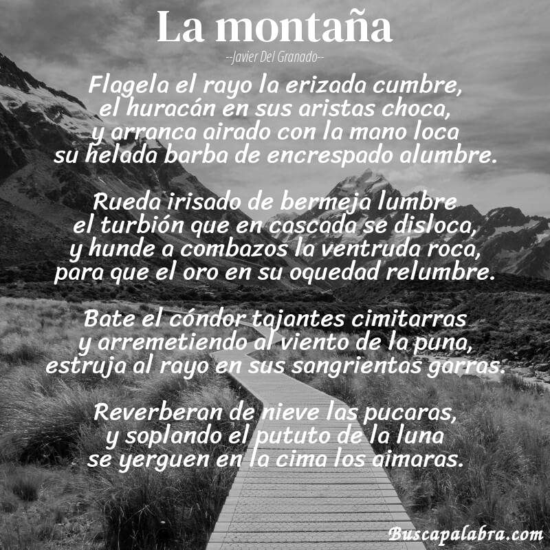 Poema la montaña de Javier del Granado con fondo de paisaje