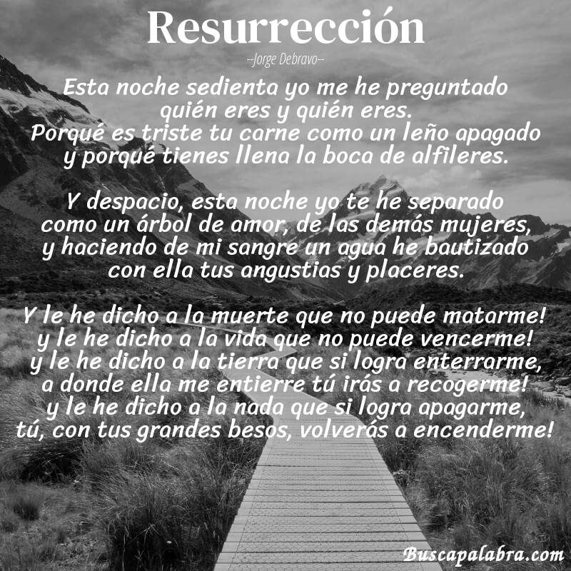 Poema resurrección de Jorge Debravo con fondo de paisaje