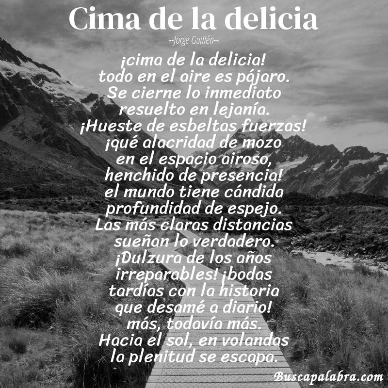 Poema cima de la delicia de Jorge Guillén con fondo de paisaje