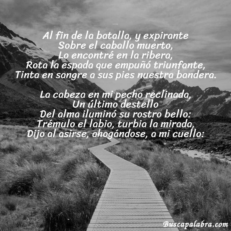 Poema LA AGONÍA DEL HÉROE de Jorge Isaacs con fondo de paisaje