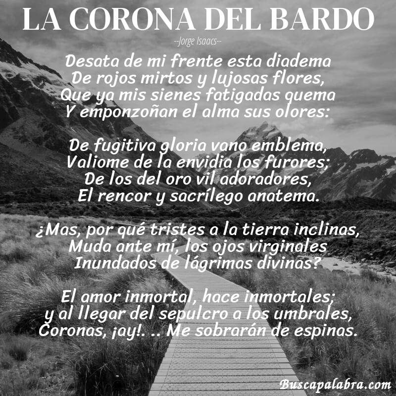 Poema LA CORONA DEL BARDO de Jorge Isaacs con fondo de paisaje