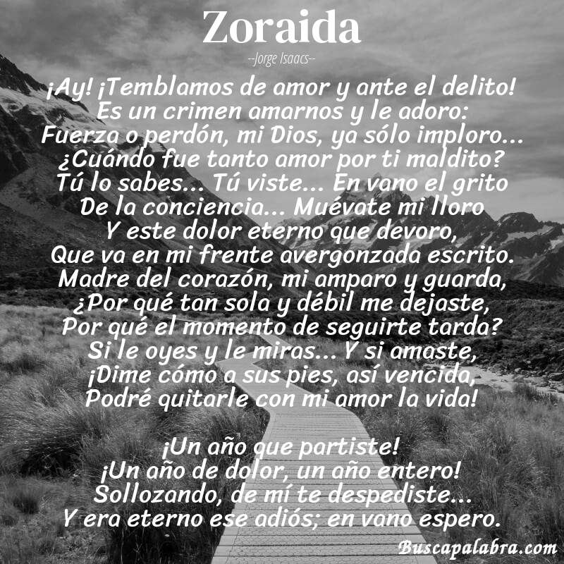 Poema Zoraida de Jorge Isaacs con fondo de paisaje