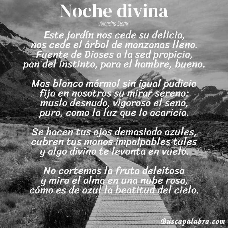 Poema Noche divina de Alfonsina Storni con fondo de paisaje