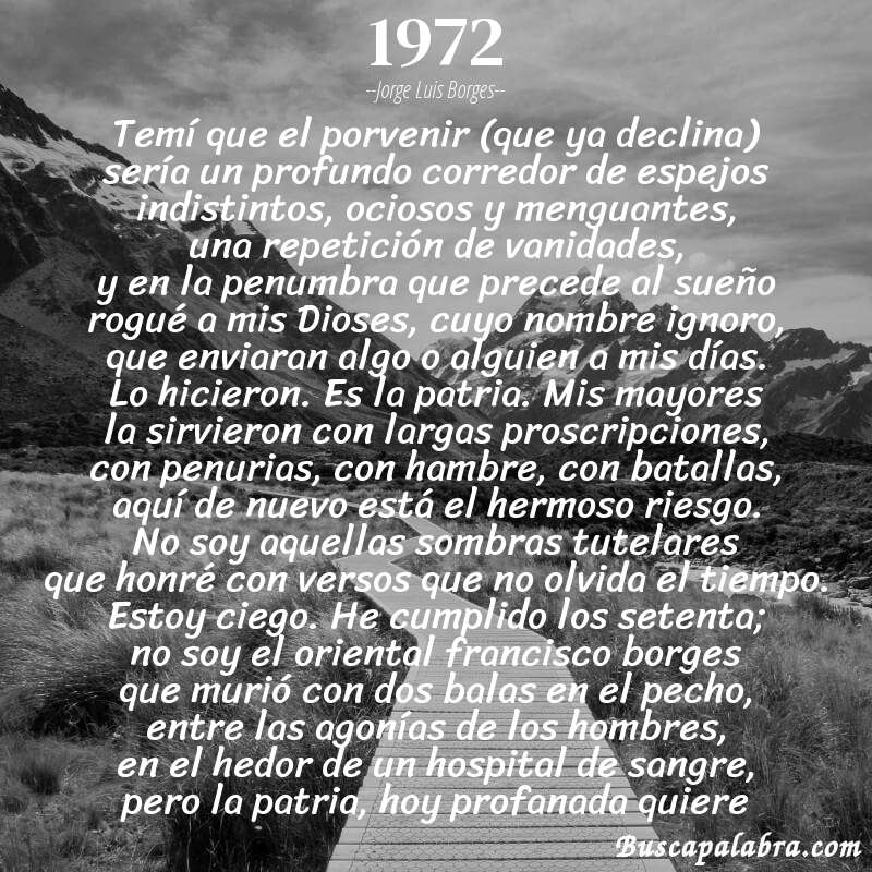 Poema 1972 de Jorge Luis Borges con fondo de paisaje