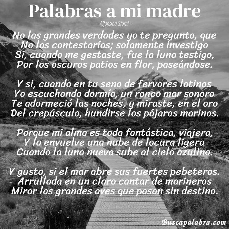 Poema Palabras a mi madre de Alfonsina Storni con fondo de paisaje