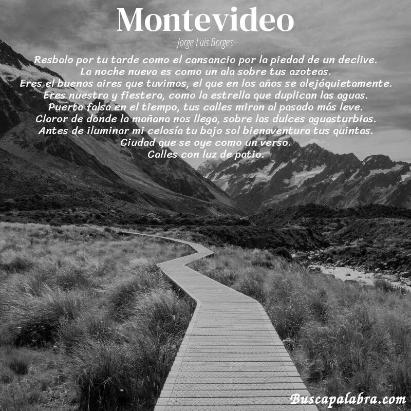 Poema montevideo de Jorge Luis Borges con fondo de paisaje