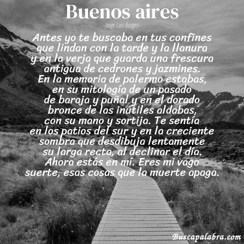 Poema buenos aires de Jorge Luis Borges con fondo de paisaje