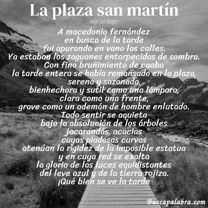 Poema la plaza san martín de Jorge Luis Borges con fondo de paisaje