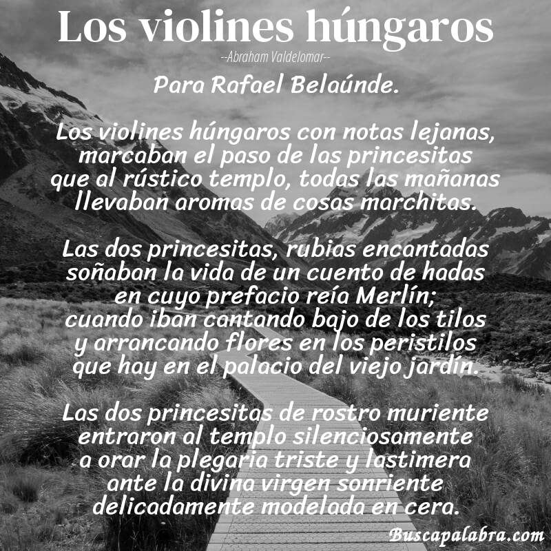 Poema Los violines húngaros de Abraham Valdelomar con fondo de paisaje