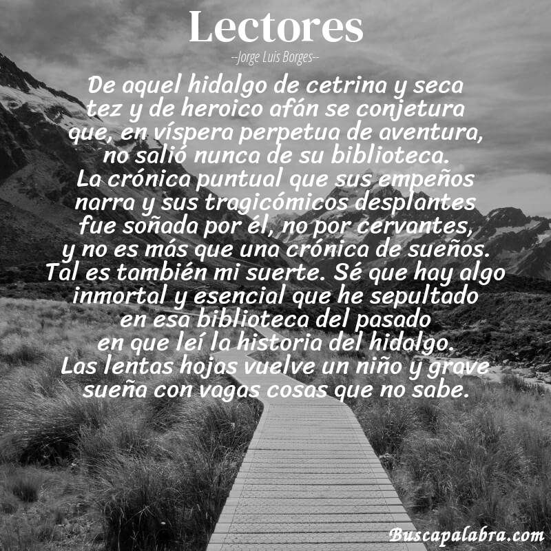 Poema lectores de Jorge Luis Borges con fondo de paisaje