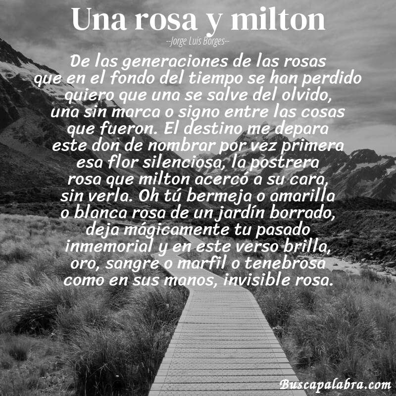 Poema una rosa y milton de Jorge Luis Borges con fondo de paisaje