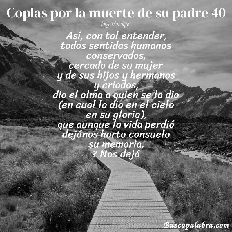 Poema coplas por la muerte de su padre 40 de Jorge Manrique con fondo de paisaje