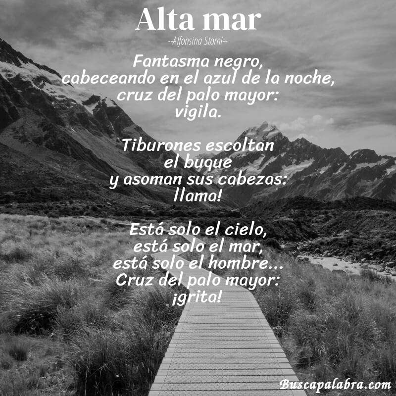 Poema Alta mar de Alfonsina Storni con fondo de paisaje