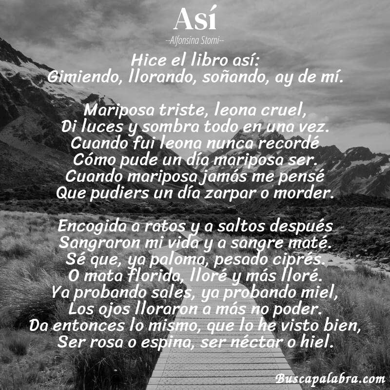 Poema Así de Alfonsina Storni con fondo de paisaje