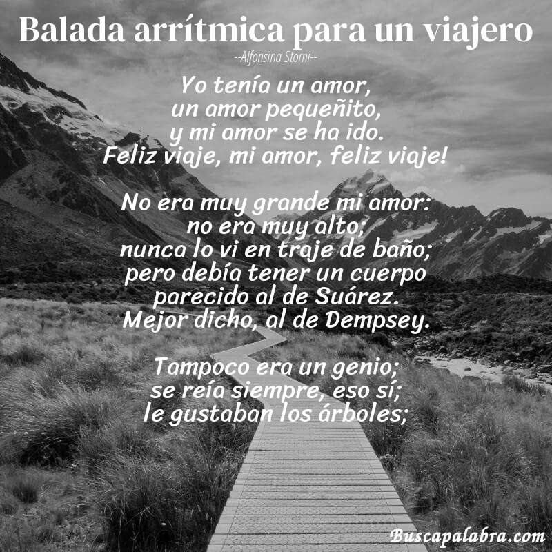Poema Balada arrítmica para un viajero de Alfonsina Storni con fondo de paisaje