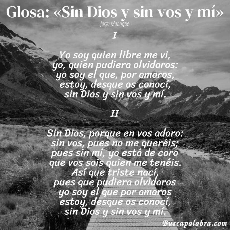 Poema Glosa: «Sin Dios y sin vos y mí» de Jorge Manrique con fondo de paisaje