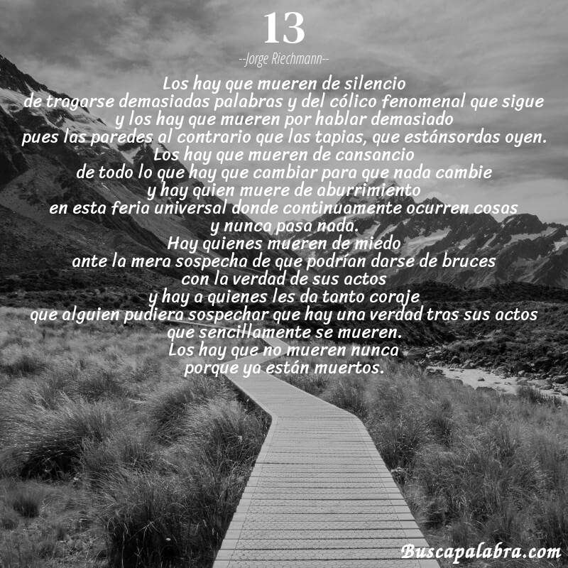 Poema 13 de Jorge Riechmann con fondo de paisaje