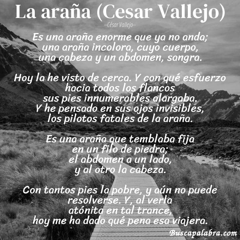 Poema La araña (Cesar Vallejo) de César Vallejo con fondo de paisaje