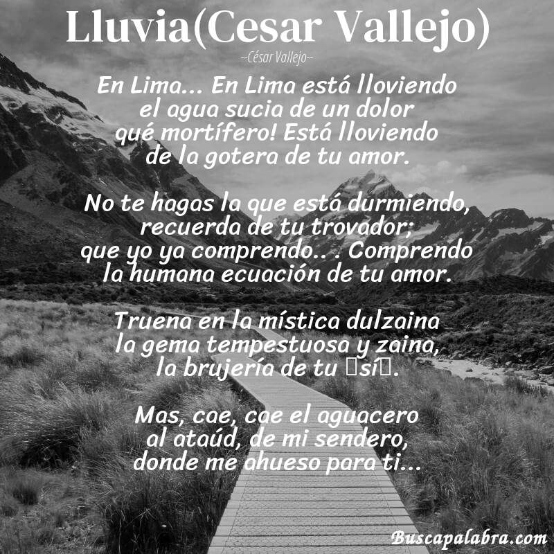 Poema Lluvia(Cesar Vallejo) de César Vallejo con fondo de paisaje