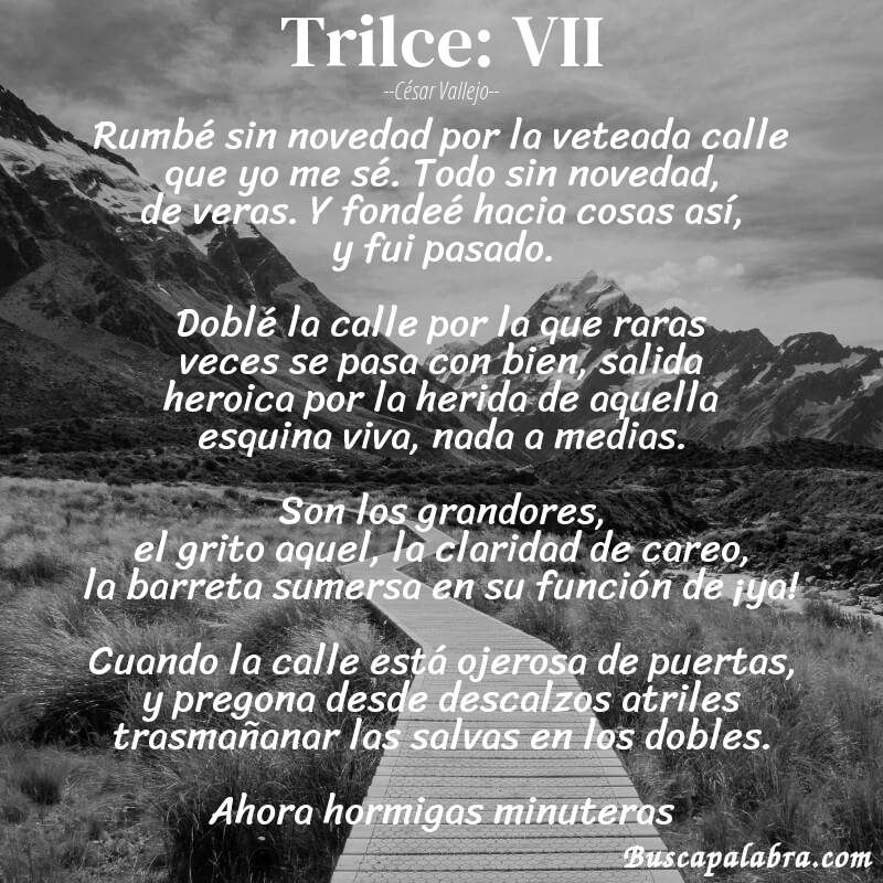 Poema Trilce: VII de César Vallejo con fondo de paisaje