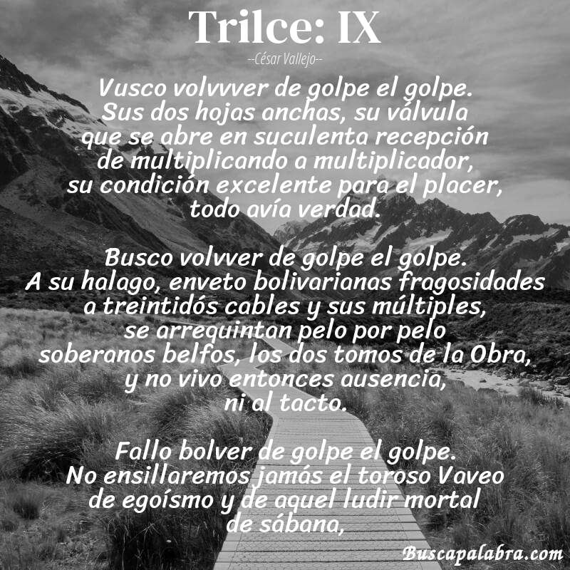 Poema Trilce: IX de César Vallejo con fondo de paisaje