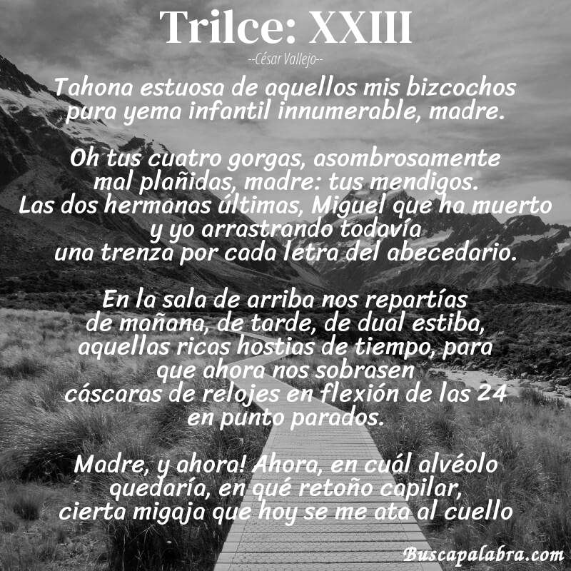 Poema Trilce: XXIII de César Vallejo con fondo de paisaje