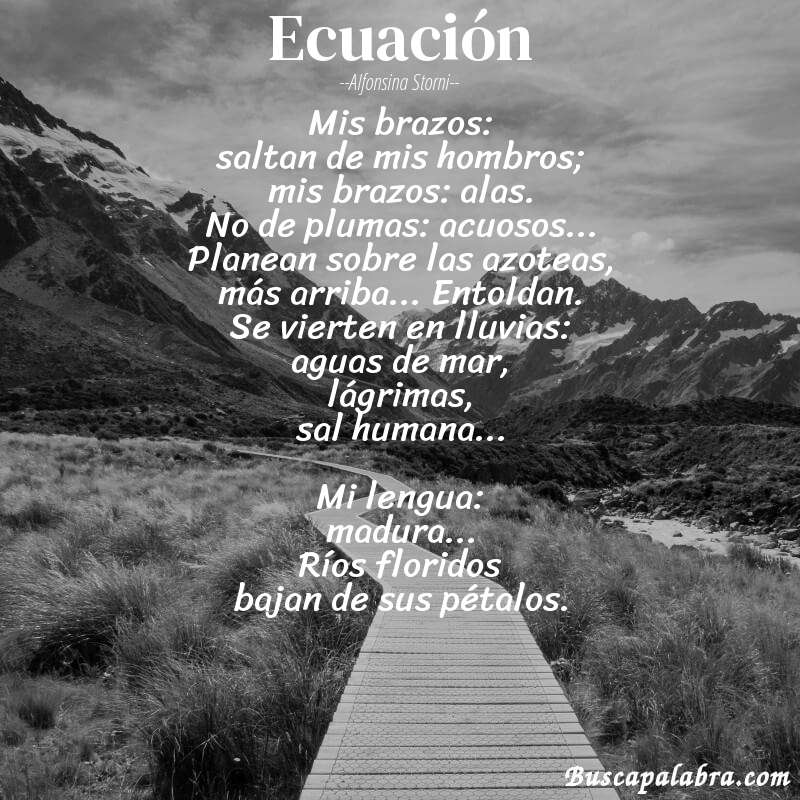 Poema Ecuación de Alfonsina Storni con fondo de paisaje