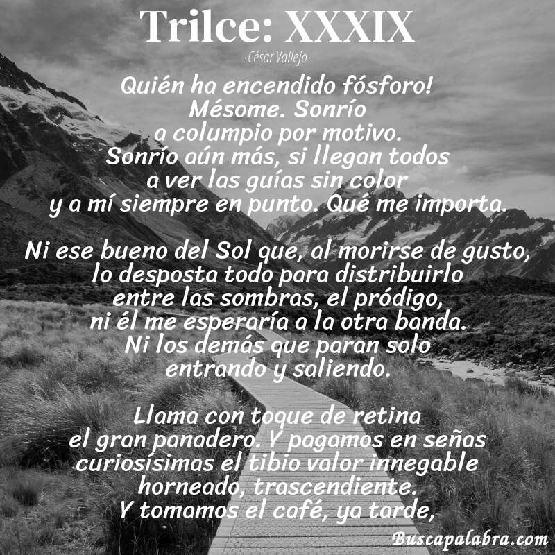 Poema Trilce: XXXIX de César Vallejo con fondo de paisaje