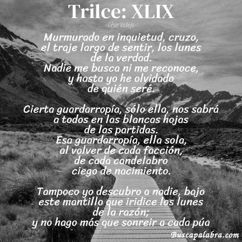 Poema Trilce: XLIX de César Vallejo con fondo de paisaje