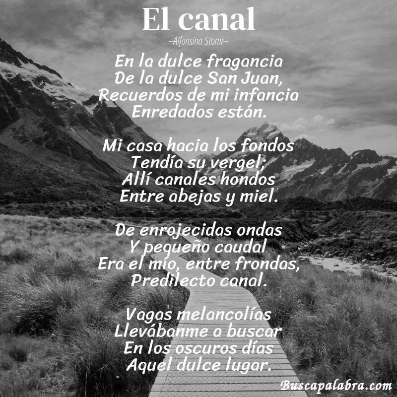 Poema El canal de Alfonsina Storni con fondo de paisaje