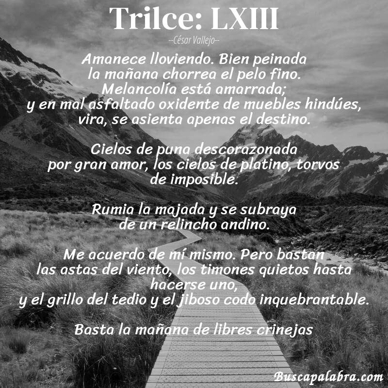 Poema Trilce: LXIII de César Vallejo con fondo de paisaje