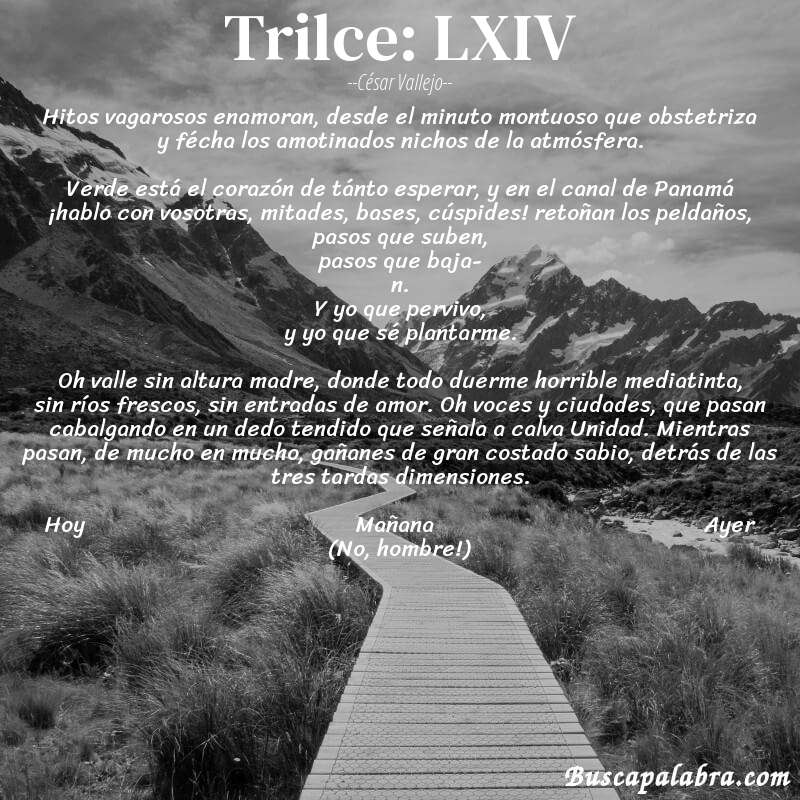 Poema Trilce: LXIV de César Vallejo con fondo de paisaje