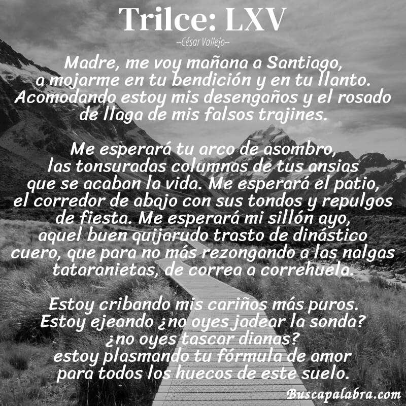 Poema Trilce: LXV de César Vallejo con fondo de paisaje