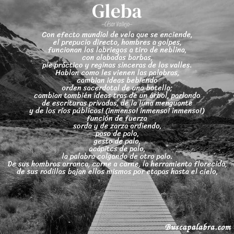 Poema gleba de César Vallejo con fondo de paisaje