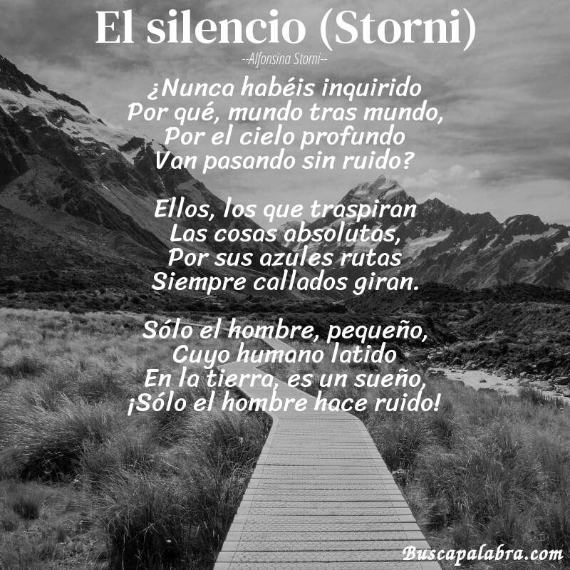 Poema El silencio (Storni) de Alfonsina Storni con fondo de paisaje