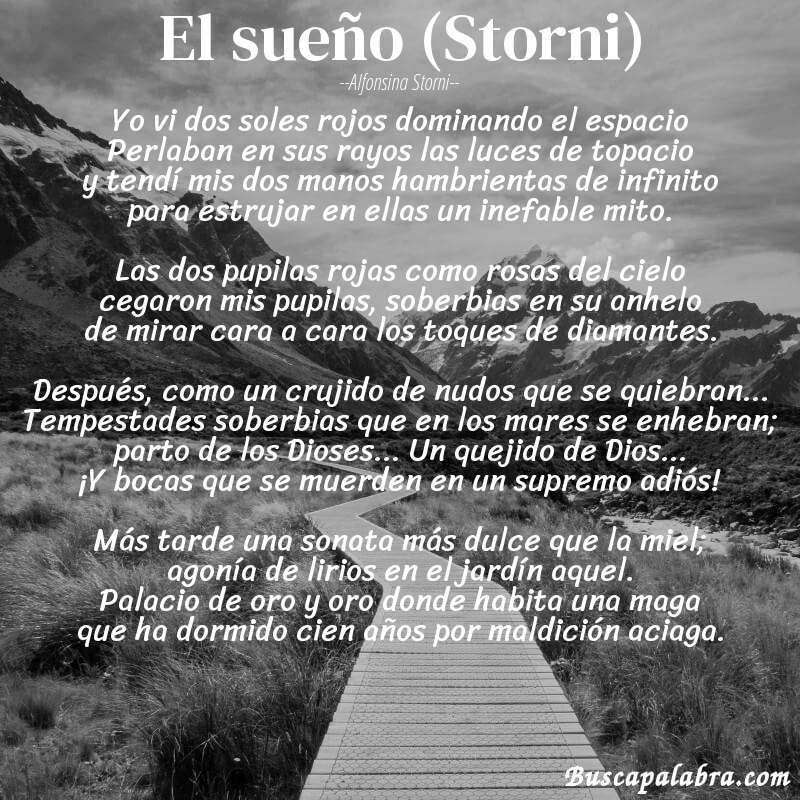 Poema El sueño (Storni) de Alfonsina Storni con fondo de paisaje