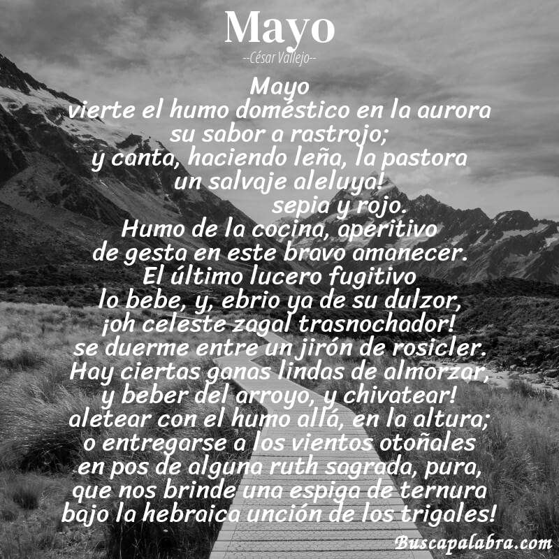 Poema mayo de César Vallejo con fondo de paisaje