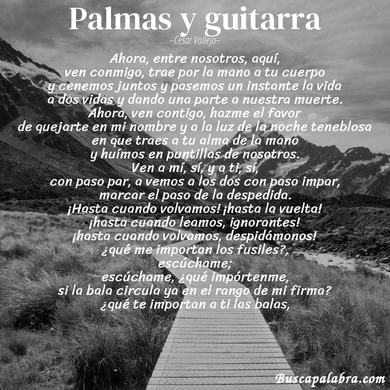 Poema palmas y guitarra de César Vallejo con fondo de paisaje