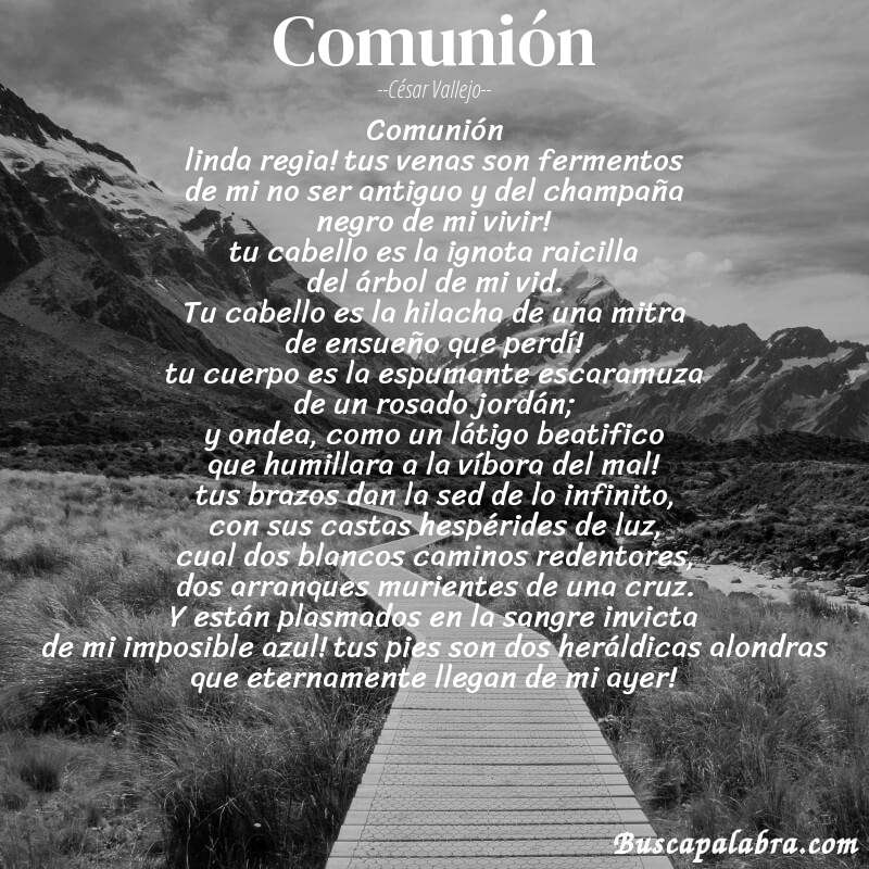 Poema comunión de César Vallejo con fondo de paisaje