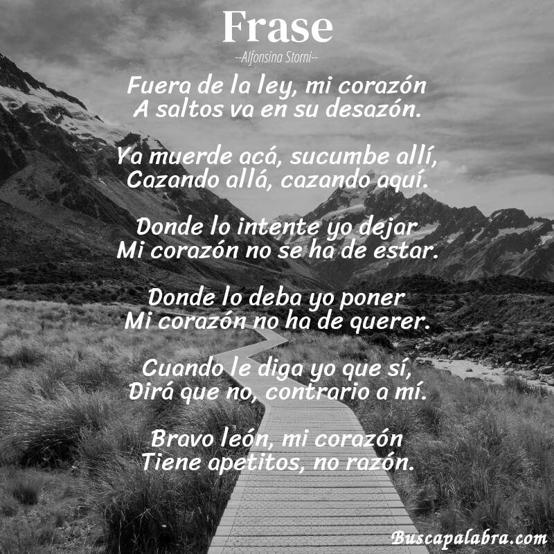 Poema Frase de Alfonsina Storni con fondo de paisaje