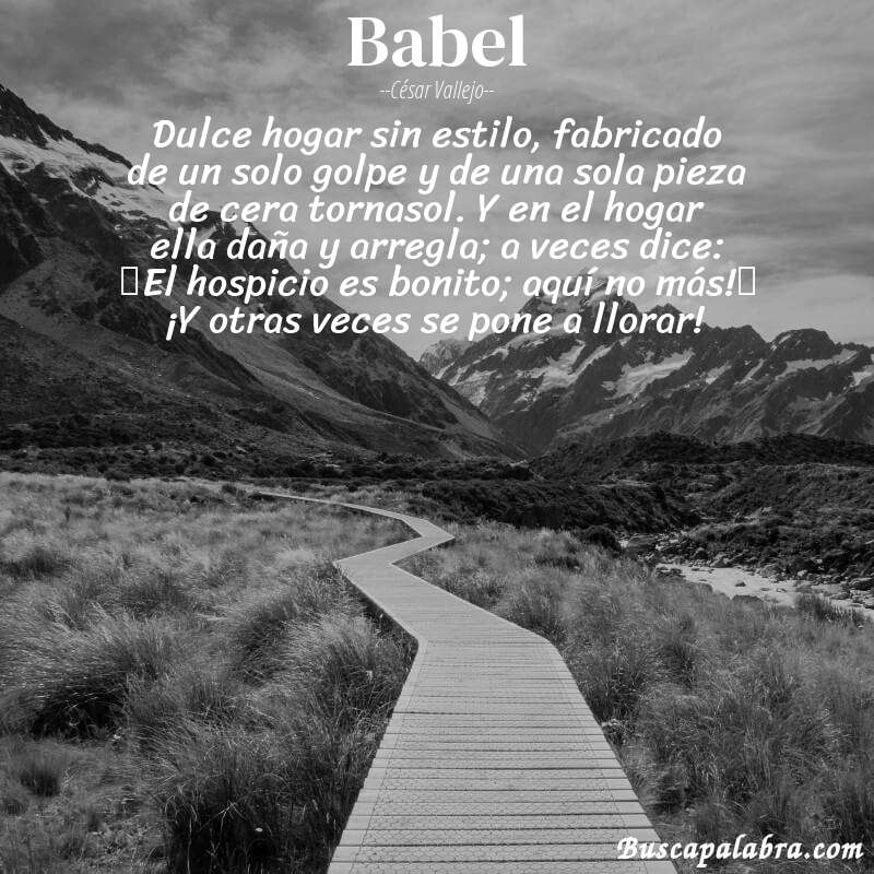 Poema Babel de César Vallejo con fondo de paisaje