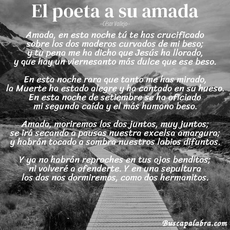Poema El poeta a su amada de César Vallejo con fondo de paisaje