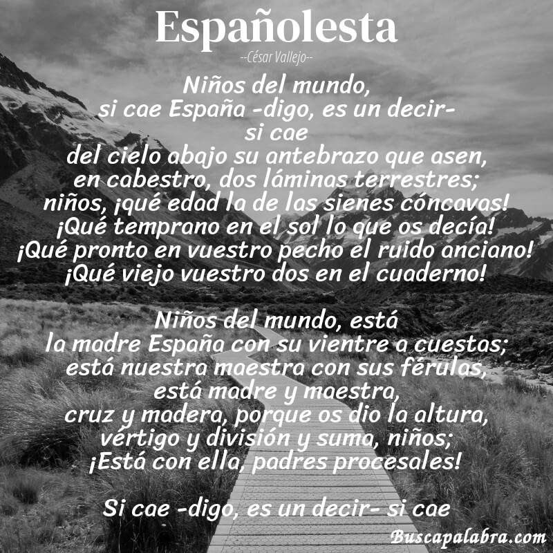 Poema Españolesta de César Vallejo con fondo de paisaje