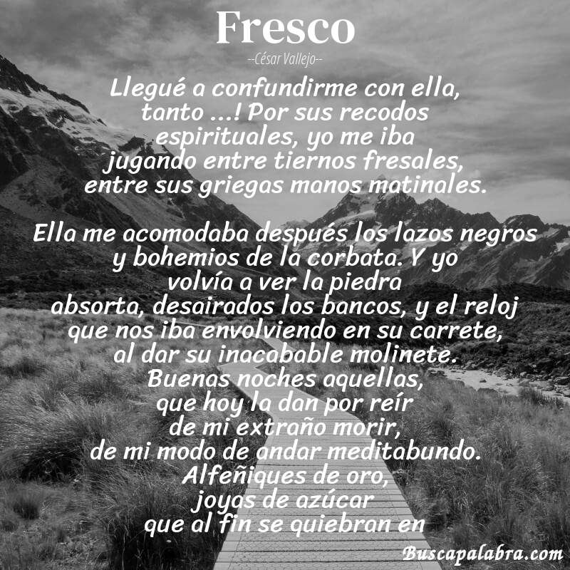 Poema Fresco de César Vallejo con fondo de paisaje