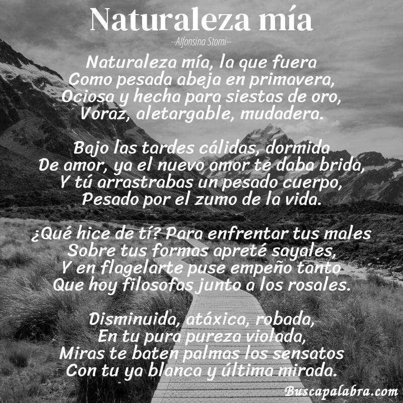 Poema Naturaleza mía de Alfonsina Storni con fondo de paisaje