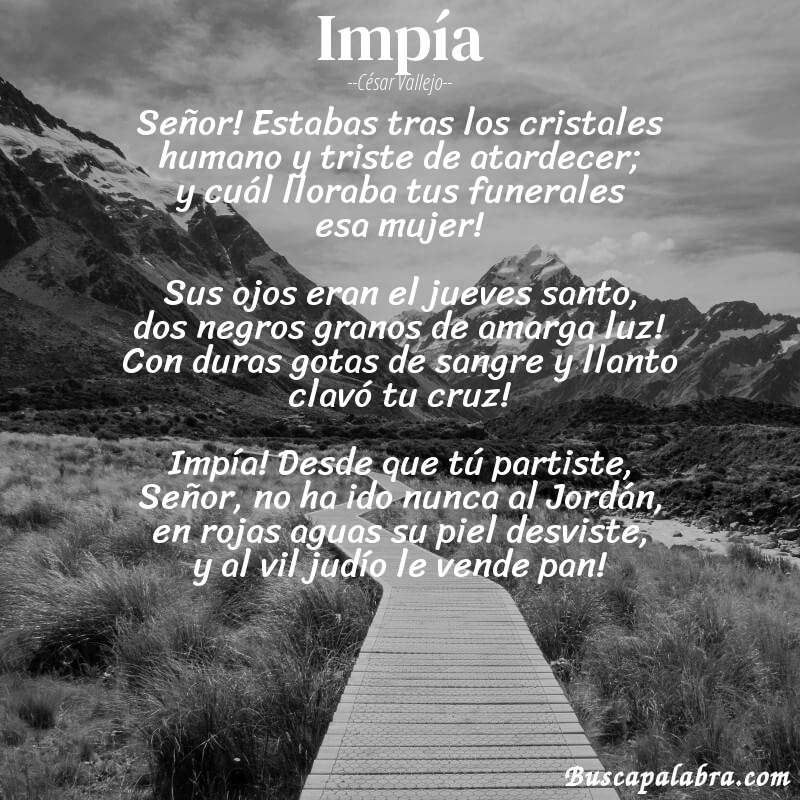 Poema Impía de César Vallejo con fondo de paisaje