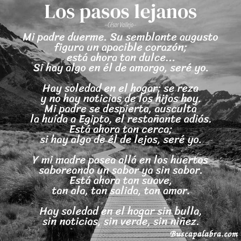 Poema Los pasos lejanos de César Vallejo con fondo de paisaje