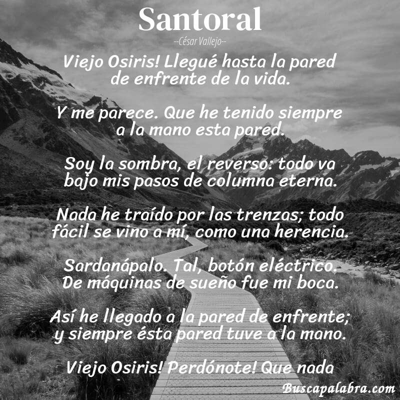 Poema Santoral de César Vallejo con fondo de paisaje