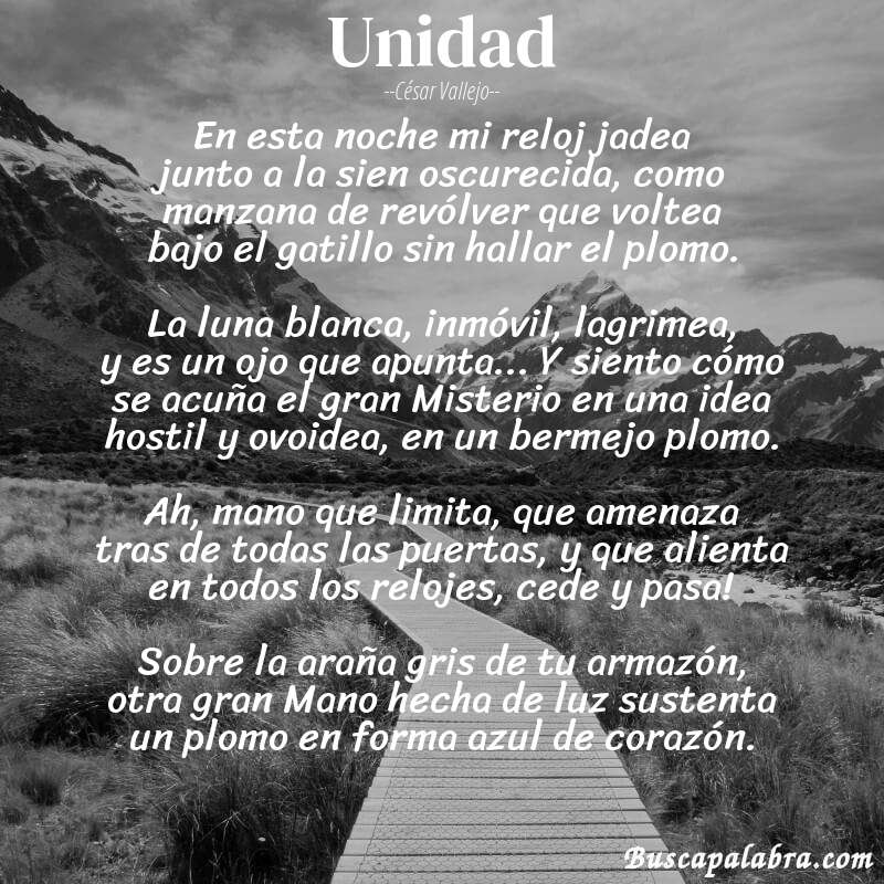 Poema Unidad de César Vallejo con fondo de paisaje