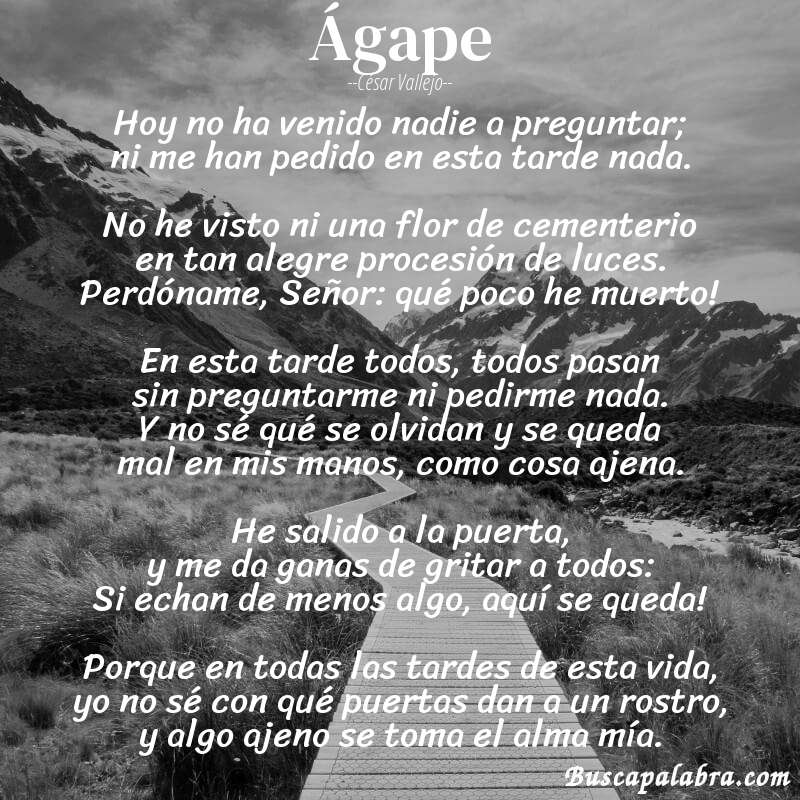 Poema Ágape de César Vallejo con fondo de paisaje